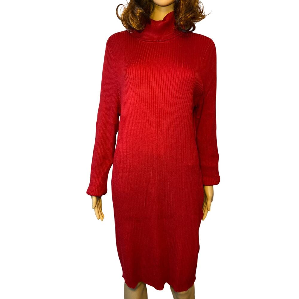 NEW! Women's Long Sleeve Bodycon Sweater Turtleneck Dress, Red Multiple Sizes
